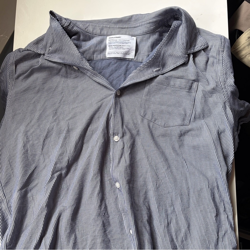 **sold  XL ministry of supply Blue Striped Button-Up seersucker Shirt